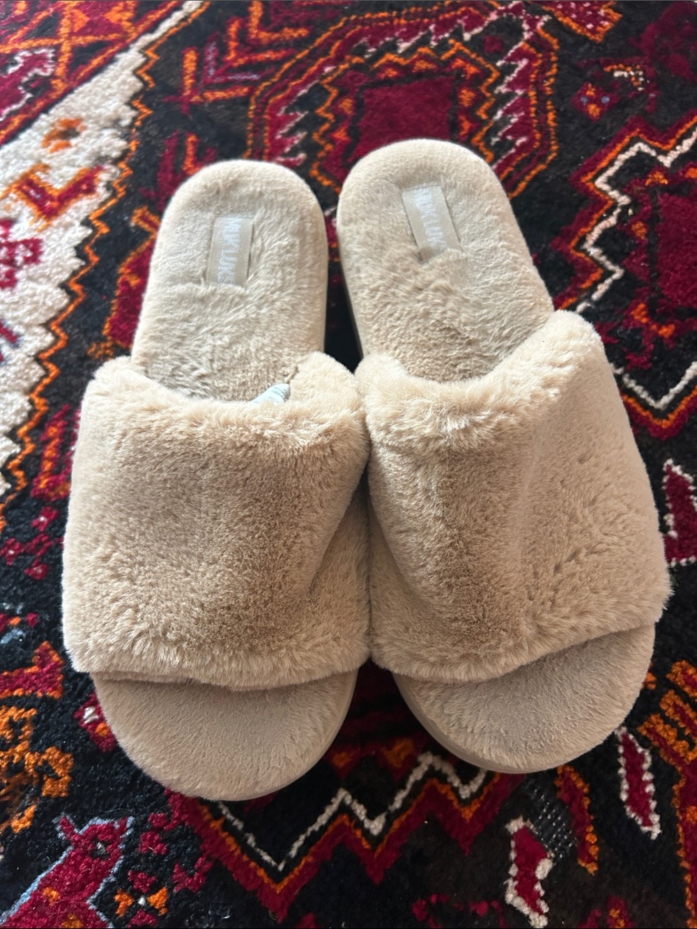 Muk Luks Plush Open-Toe Slide Slippers — Tan US 9-10